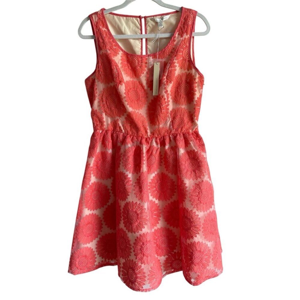 Lauren Conrad Women’s Coral Salmon Flower Lace Tulle Overlay Dress Size 14 NEW